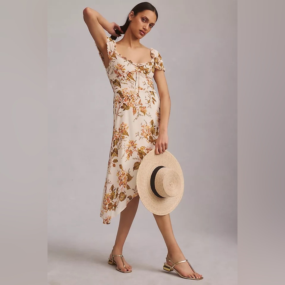 Reformation Maebry Floral Cream Midi Dress
